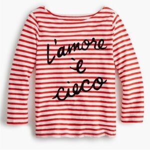 J. Crew Red and White Striped Long Sleeve "L'amore 'e cieco" Top